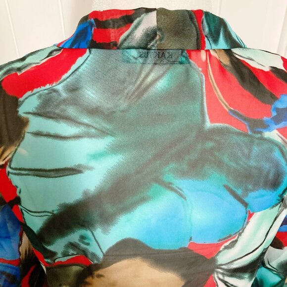 KAKTUS Red black white turquoise watercolour floral sheer cardigan ~ XS SMALL - Picture 12 of 12